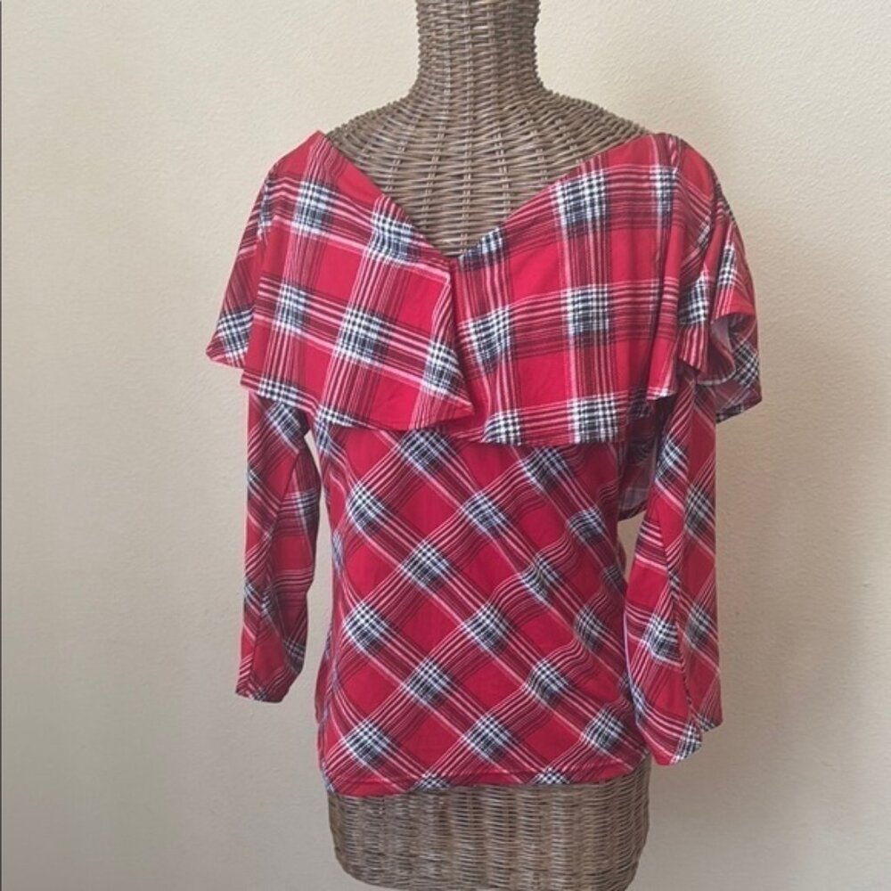 NWT Unique Vintage Red Plaid Top XL 14